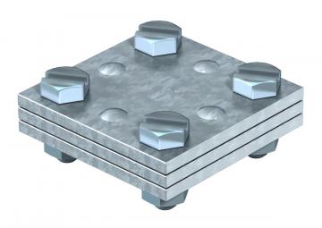 DIN cross-connector for flat conductor, with intermediate plate