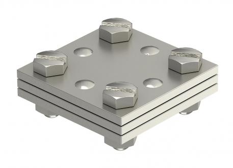 DIN cross-connector for flat conductor, with intermediate plate