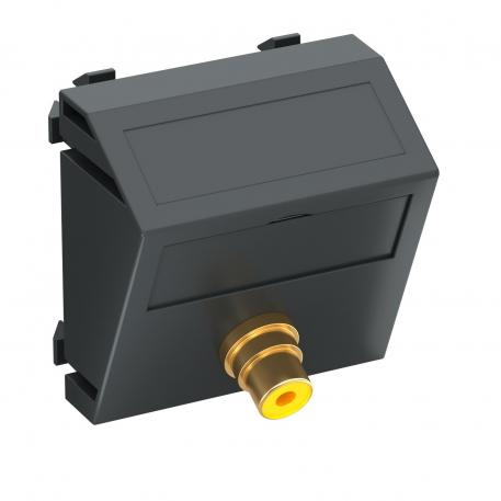 Video cinch connection, 1 module, slanting outlet, as 1:1 coupling, black-grey