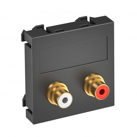 Audio cinch connection, 1 module, straight outlet, as soldered connection, black-grey