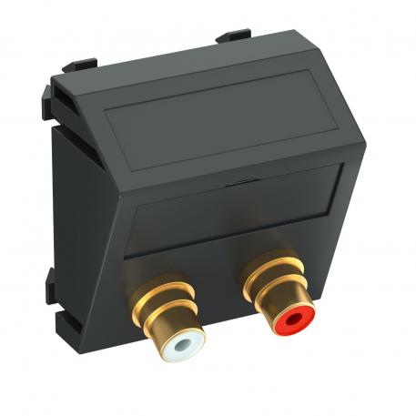 Audio cinch connection, 1 module, slanting outlet, as soldered connection, black-grey
