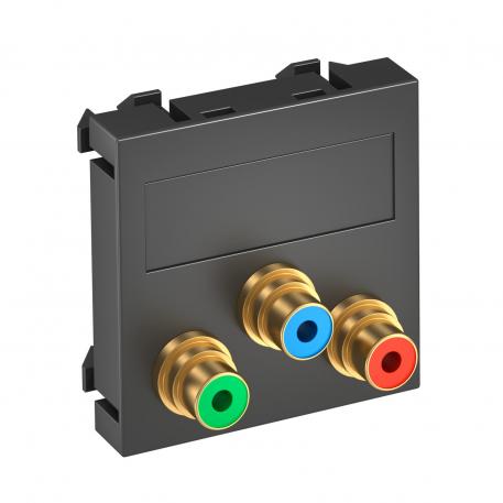 Component video connection, 1 module, straight outlet, as 1:1 coupling, black-grey