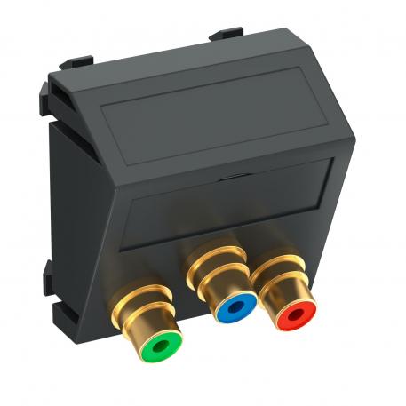 Component video connection, 1 module, slanting outlet, as 1:1 coupling, black-grey