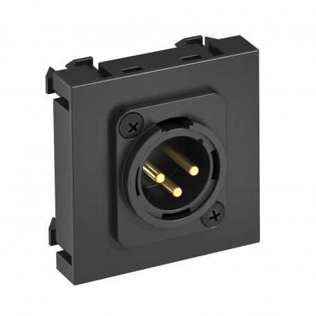 XLR connection, 1 module, straight outlet, 3-pin connector, as screw connection, black-grey