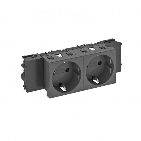 Socket 0°, Connect 45, protective contact, double 2 | Dvojni 0° | črno-siva; RAL 7021