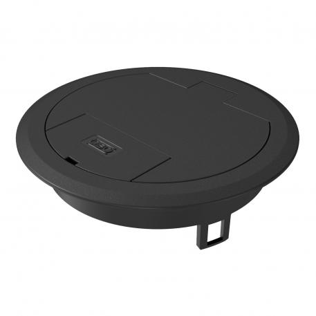 Service outlet with hinged cover and cord outlet, GES R2 suho | Orodje | IP40 | do 500 N | grafitno črna; RAL 9011 | poliamid