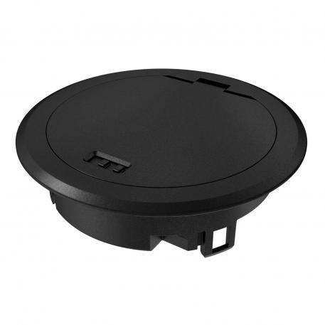 Service outlet with hinged cover and locking slider, GES R2, deep black mokro | Pokrov z zapahi | IP66 | do 3.000 N | globoko črna; RAL 9005 | cinkova tlačna litina